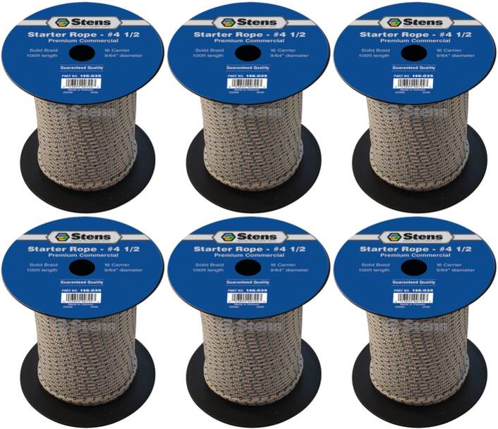 6 PK Stens 146-035 Solid Braid Starter Rope 100' Spool Size 4-1/2 Dia 9/64"