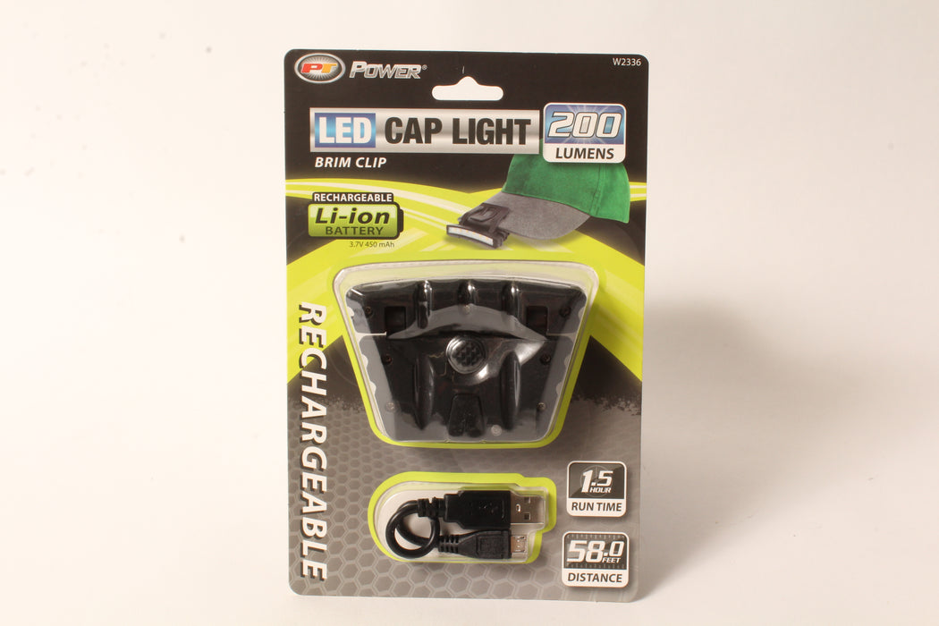 LED Lithium Ion Cap Light with Brim Clip 200 Lumens Rechargeable