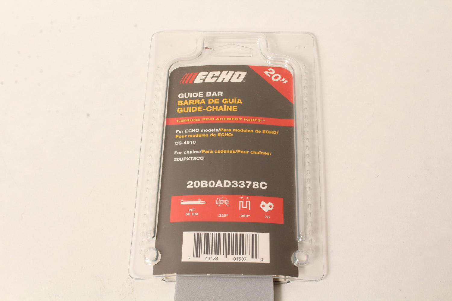 Genuine Echo 20B0AD3378C 20" .050" .325" 78 DL Chainsaw Guide Bar CS4510