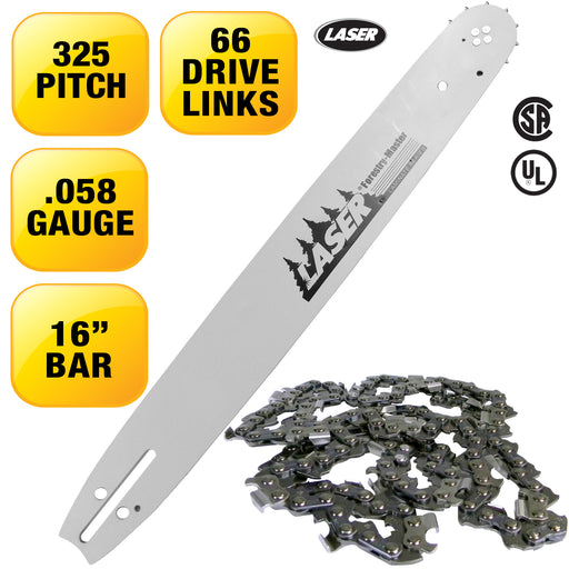 Laser 22632 16" .325" .058" 66 DL Chainsaw Bar & Chain Combo