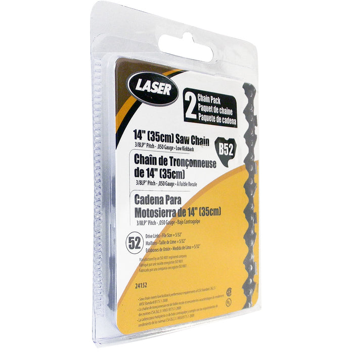 Laser 24152 Pack of 2 3/8" LP .050" 52 DL 16" Chainsaw Chain Loops