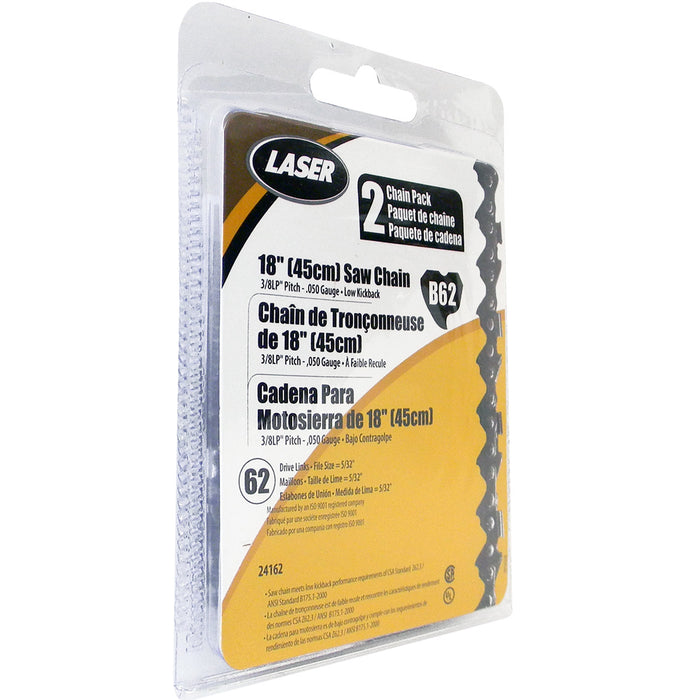 Laser 24162 Pack of 2 18" 3/8" LP .050" 62 DL Low Profile Chainsaw Chain Loops
