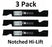 3 Pack Stens 310-003 Notched Hi-Lift Blade for Husqvarna 539100340 Lesco 050227