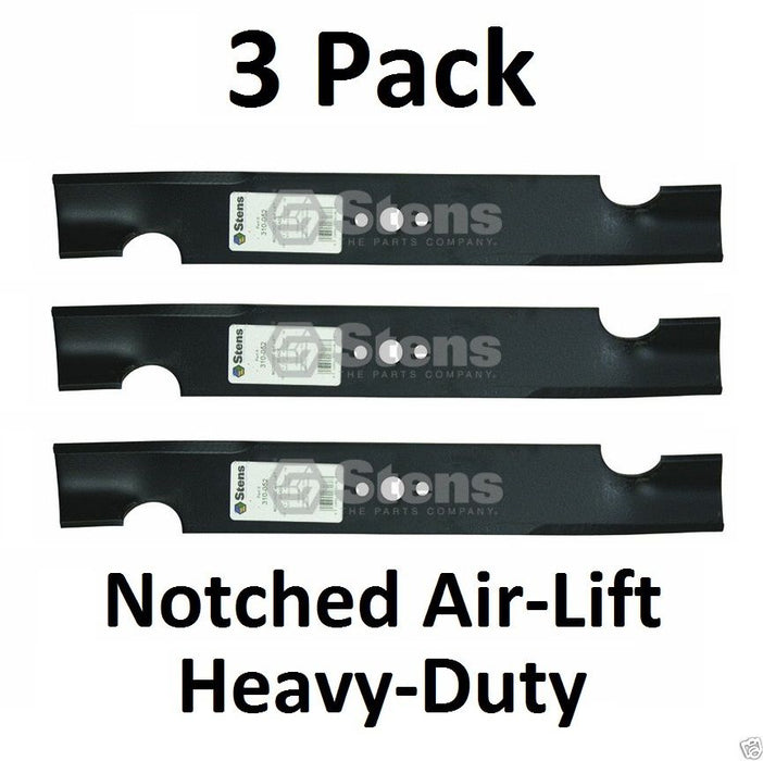 3 Pack Stens 310-052 Notched Air-Lift Blade for Bad Boy 038-3000-00 038-5202-00