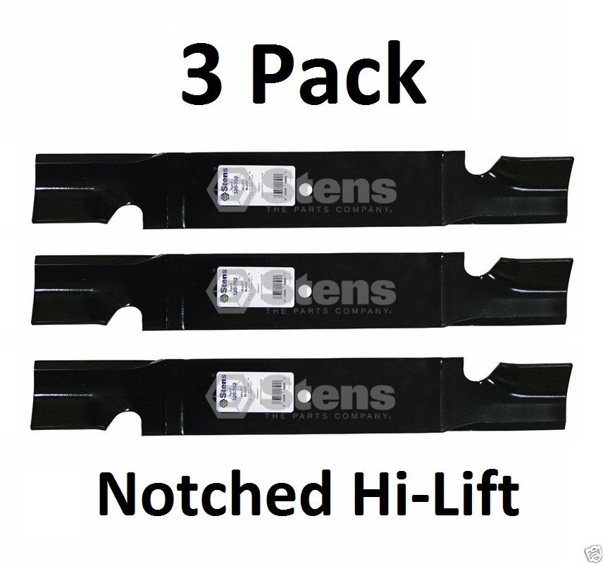 3 Pack Stens 320-702 Heavy Duty Notched Hi-Lift Blade for Grasshopper 320246