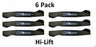 6 Pack Stens 335-757  Hi-Lift Blade for MTD 942-04290 942-04244A 742-04290