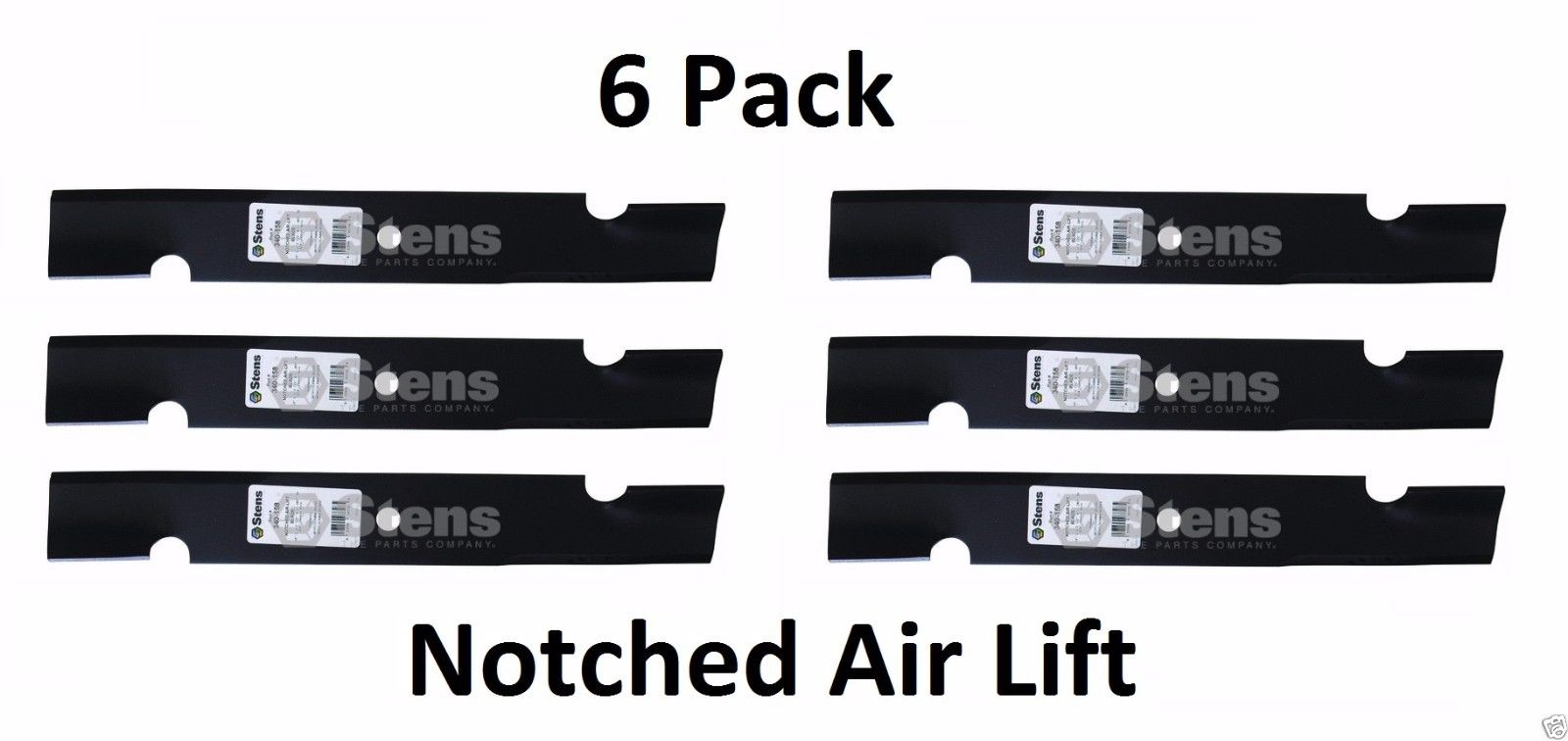 6 Pack Stens 340-158 Notched Air-Lift Blade for Encore 363046 363291 823004