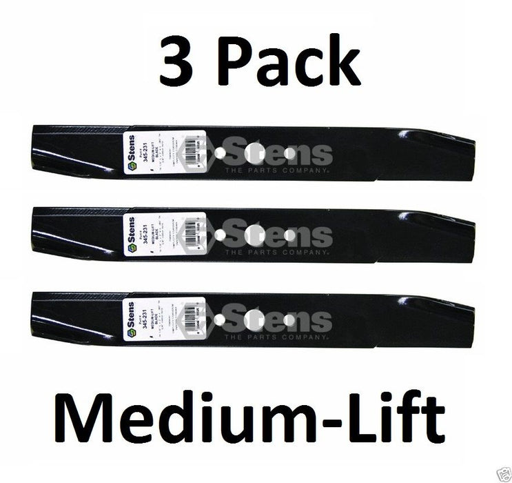 3 Pack Stens 345-231 Medium-Lift Blade for Snapper 1704100 1704100ASM 1704100SM