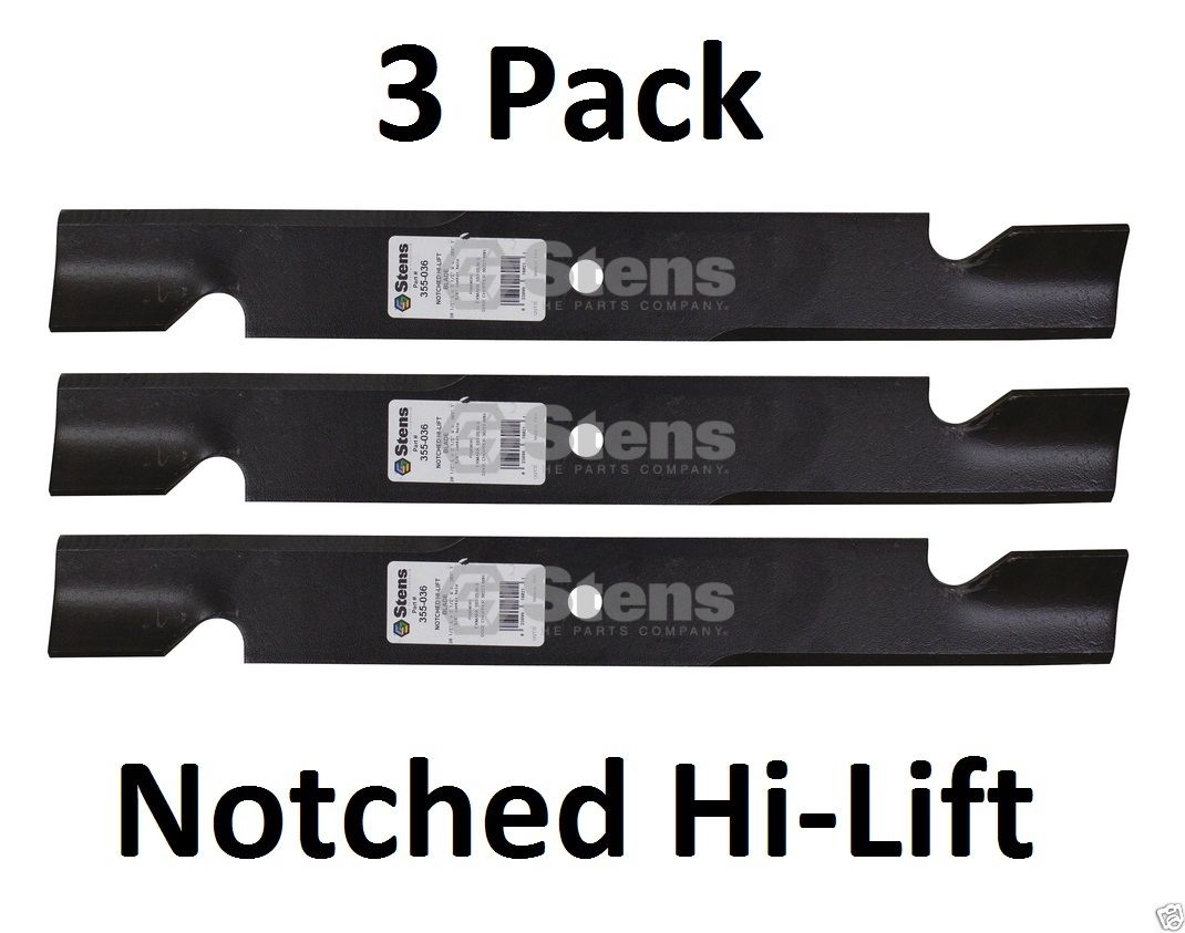 3 Pk Stens 355-036 Notched Hi-Lift Blades For Toro 105-7718-03 108-1114 108-1123