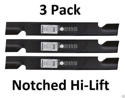 3 Pk Stens 355-036 Notched Hi-Lift Blades For Toro 105-7718-03 108-1114 108-1123