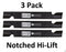 3 Pk Stens 355-036 Notched Hi-Lift Blades For Toro 105-7718-03 108-1114 108-1123