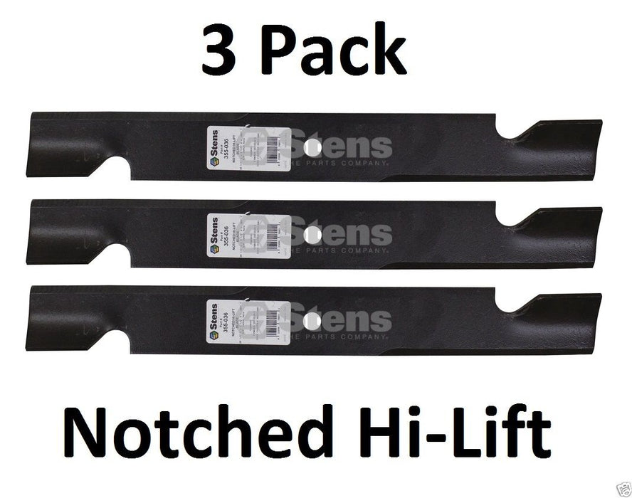 3 Pk Stens 355-036 Notched Hi-Lift Blades For Toro 105-7718-03 108-1114 108-1123