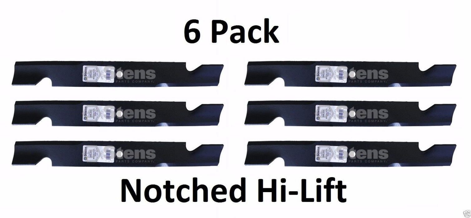 6 Pack Stens 355-331 Notched Hi-Lift Blade for Ariens 08899100 08979600 09081200