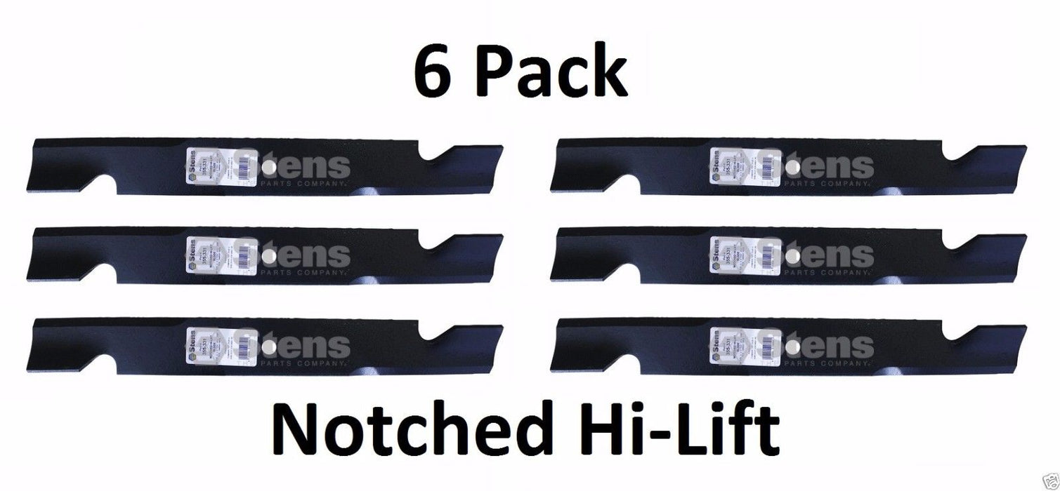 6 Pack Stens 355-331 Notched Hi-Lift Blade for Bad Boy 038-6002-00 038-6050-00