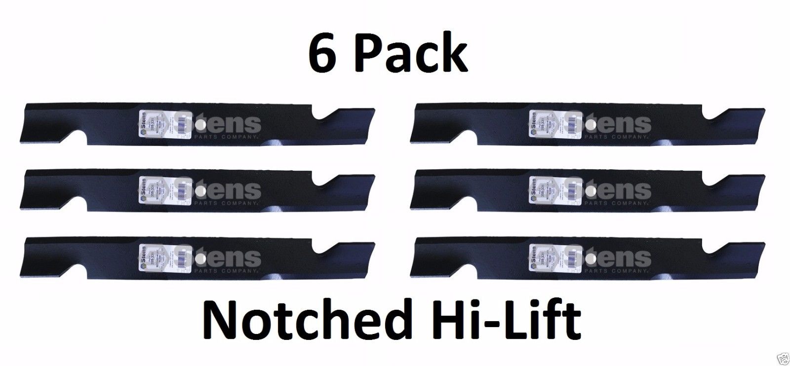 6 Pack Stens 355-331 Notched Hi-Lift Blade for Bad Boy 038-6002-00 038-6050-00