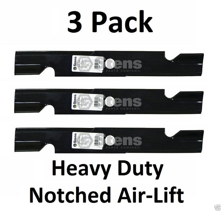3 Pack Stens 355-339 Heavy Duty Notched Air-Lift Blade for Toro 109-6873