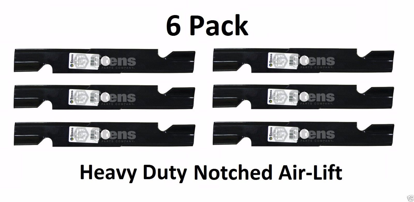 6 Pack Stens 355-339 Heavy Duty Notched Air-Lift Blade for Toro 109-6873