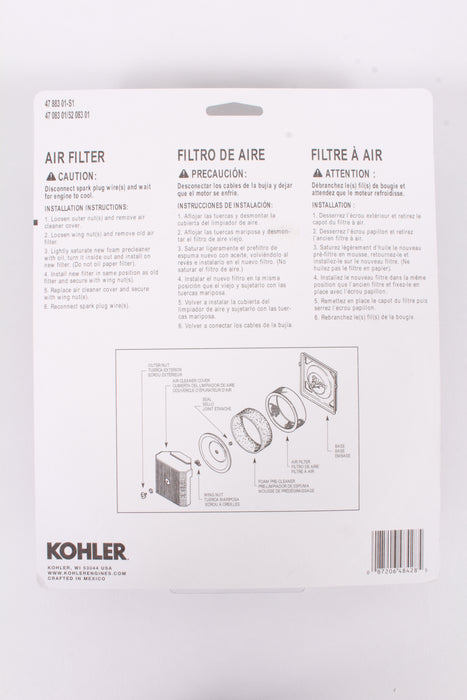 Genuine Kohler 47-883-01-S1 Air Filter & Pre Filter Combo OEM