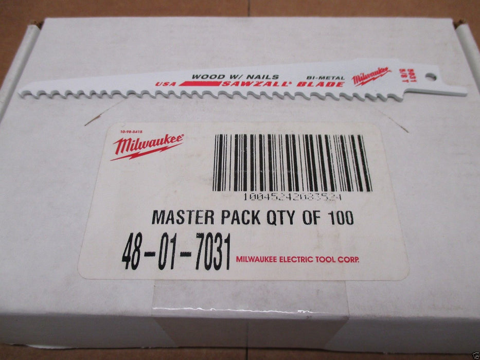 100 Pack Genuine Milwaukee 48-01-7031 6" 5/8 TPI Sawzall Blade Wood with Nails