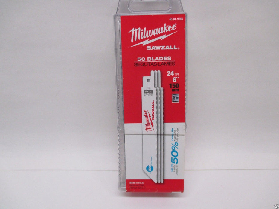 50 Pack Genuine Milwaukee 48-01-9186 6" 24 TPI Ice Hardened Sawzall Blades