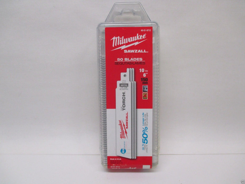 50 Pack Genuine Milwaukee 48-01-9712 6" 10 TPI Ice Hardened Sawzall Blades