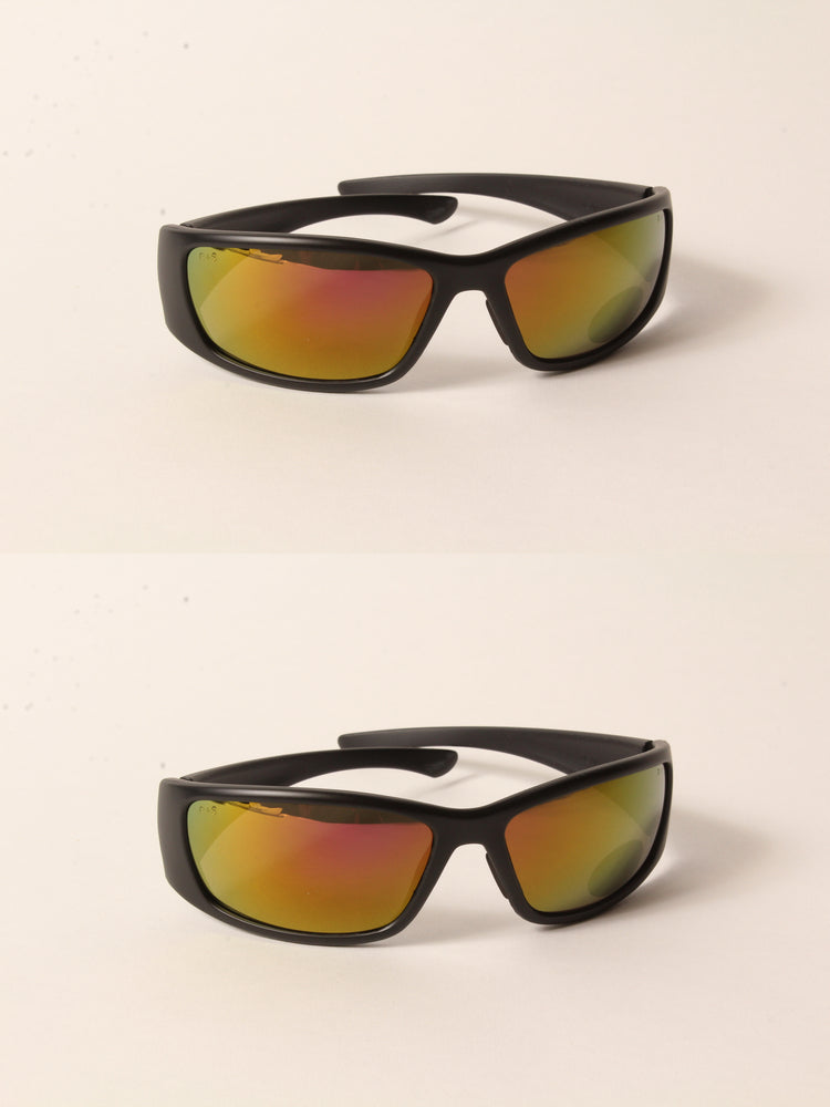 2 PK Husqvarna 501234512 Freestyle Glasses Matte Black Frame Fire Mirror Lens