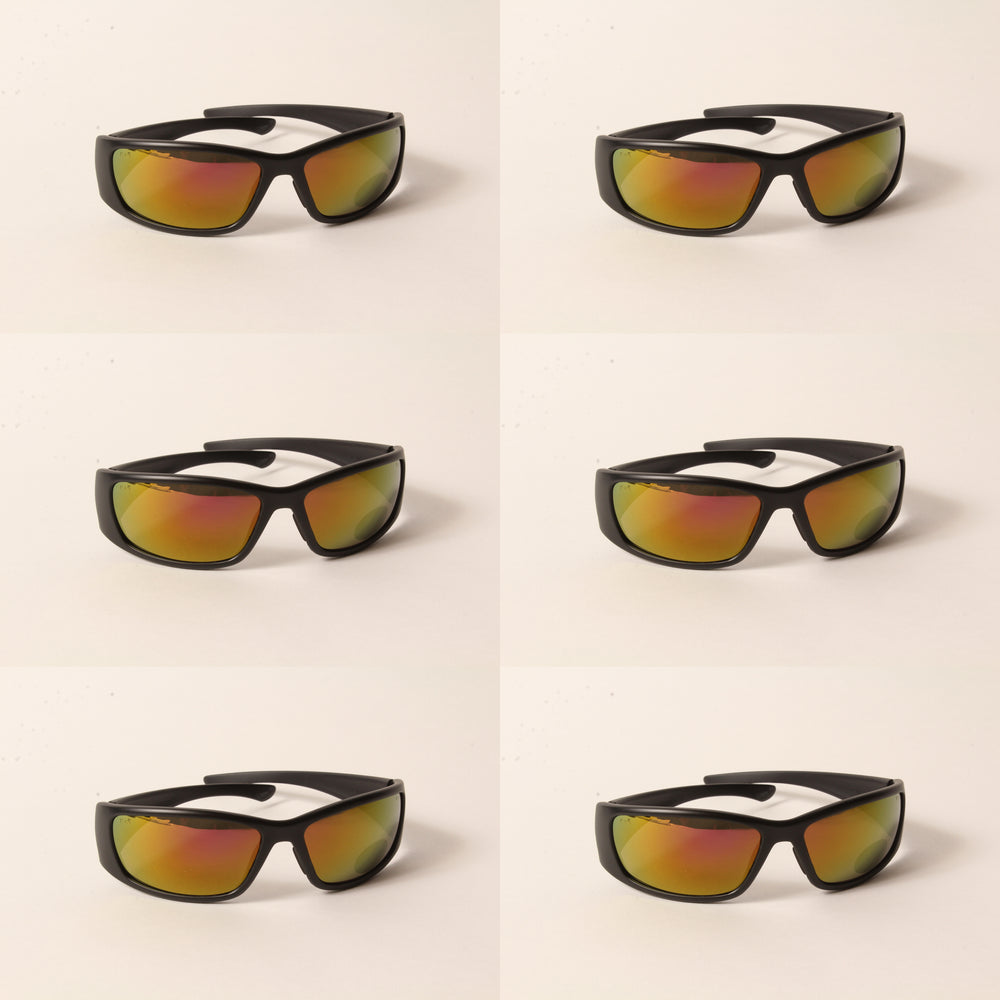 6 PK Husqvarna 501234512 Freestyle Glasses Matte Black Frame Fire Mirror Lens