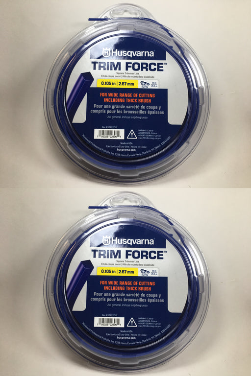 2 PK Genuine Husqvarna 529337511 Trim Force Square Trimmer Line 115' Spool .105"