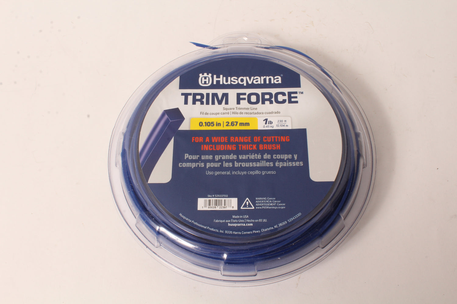 Genuine Husqvarna 529337512 Trim Force Square Trimmer Line 230ft Spool .105"