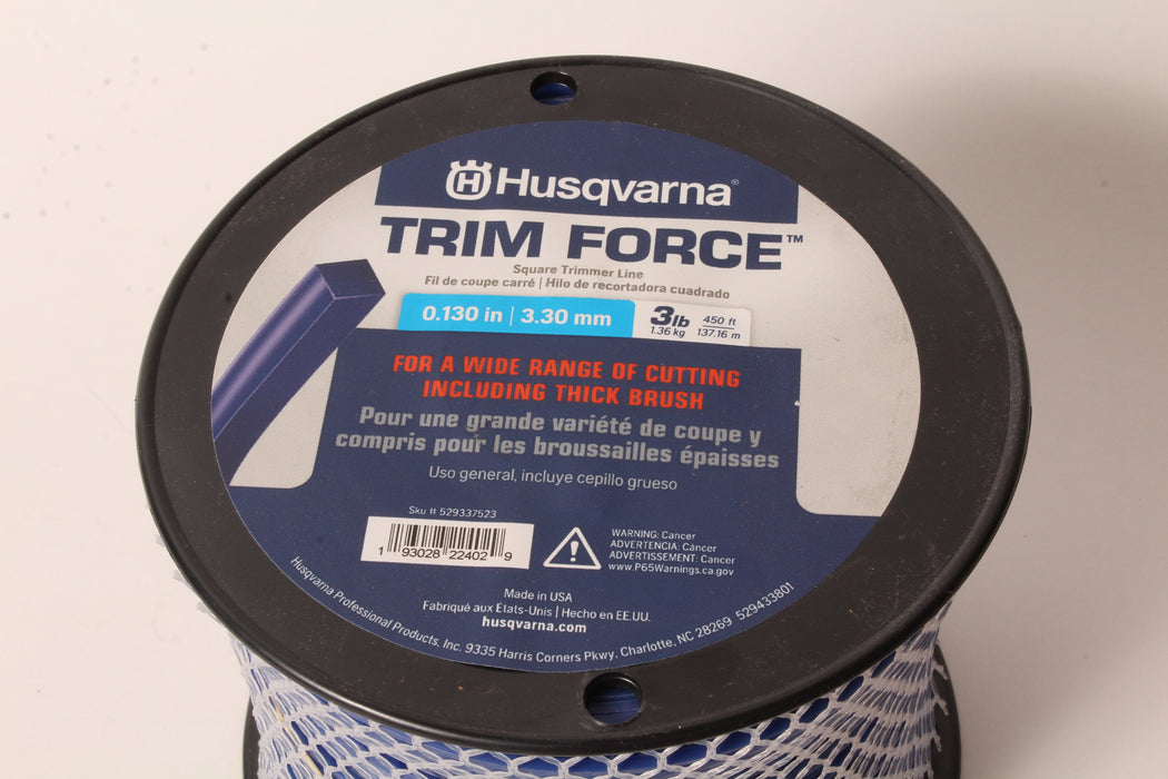 Genuine Husqvarna 529337523 Trim Force Square Trimmer Line 3lb 450ft Spool .130"