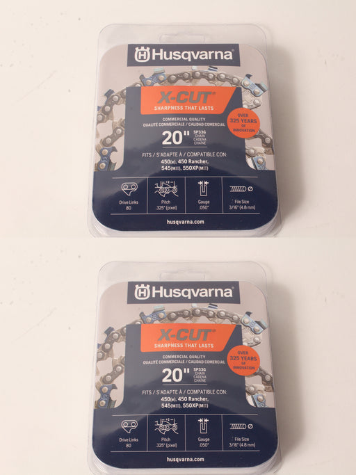 2 Pack Husqvarna 581643604 20" SP33G .325" .050 80 DL CS X-Cut Saw Chain Loop