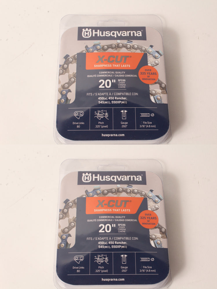 2 Pack Husqvarna 581643604 20" SP33G .325" .050 80 DL CS X-Cut Saw Chain Loop