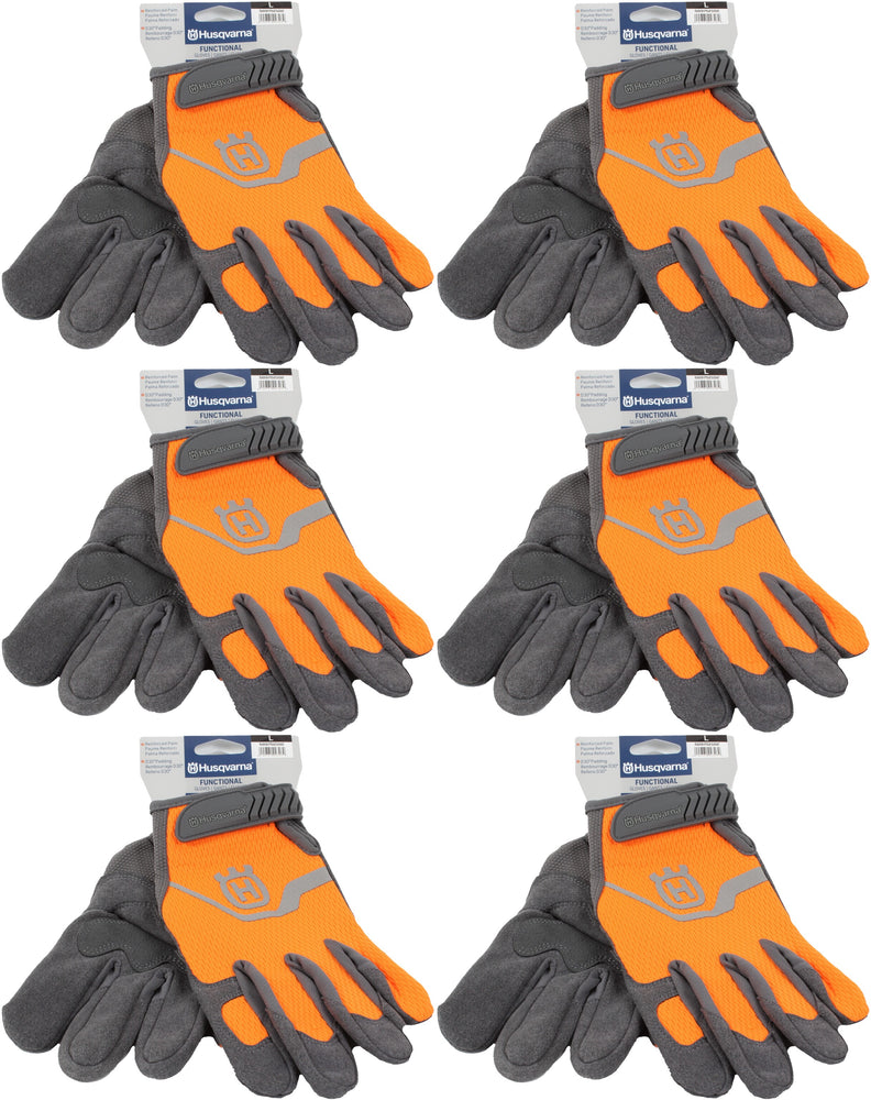 6 PK Husqvarna 589752102 L Technical Work Gloves DuraHide D30 Padding High-Viz