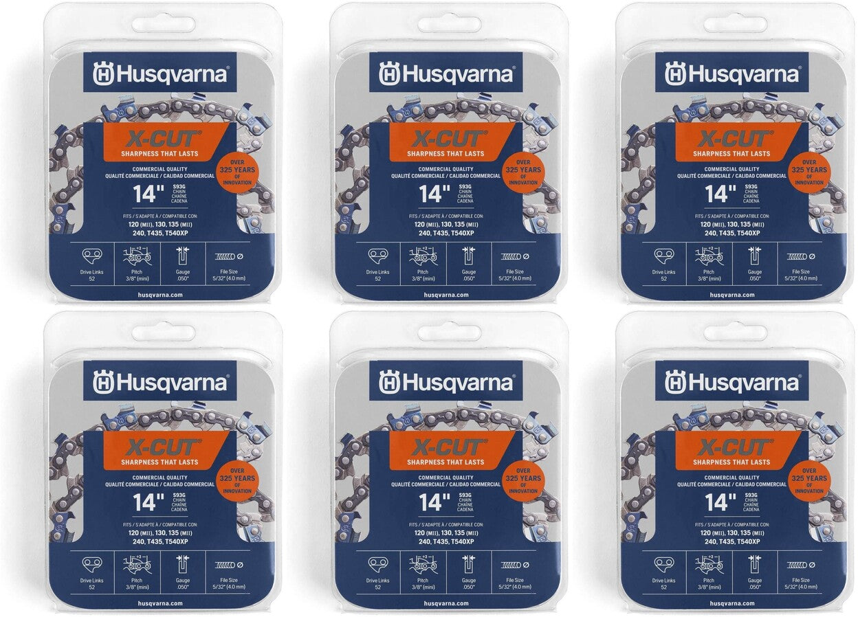 6 Pack Husqvarna 597469552 14" S93G 3/8" MINI .050 52 CS X-Cut Saw Chain Loop