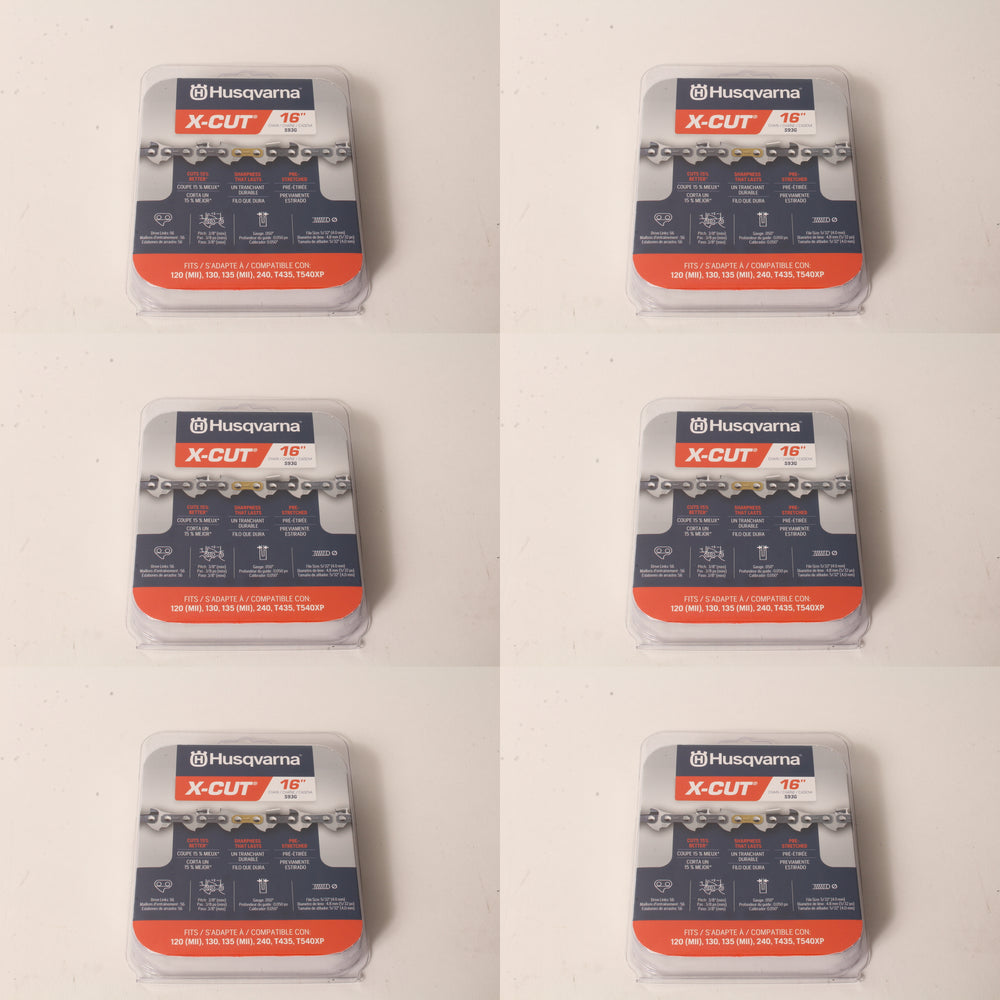 6 Pack Husqvarna 597469556 16" S93G 3/8" MINI .050 56 CS X-Cut Saw Chain Loop
