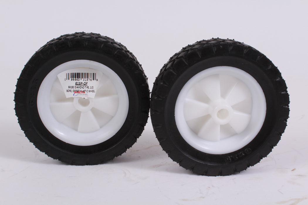 2 Pack Martin Wheel 615P-OF 6" x 1.50" Plastic Wheel 1/2" Bore Diamond Tread