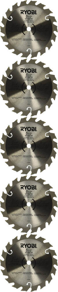 5 Pack Ryobi 6797329 5-1/2" 18T Carbide Tip Saw Blade 10mm Arbor D150 x 1.5mm