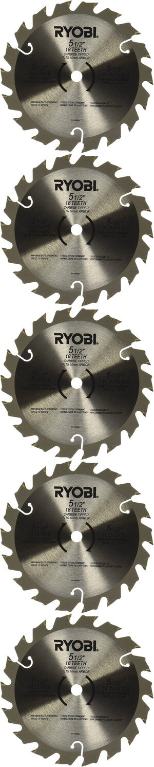 5 Pack Ryobi 6797329 5-1/2" 18T Carbide Tip Saw Blade 10mm Arbor D150 x 1.5mm