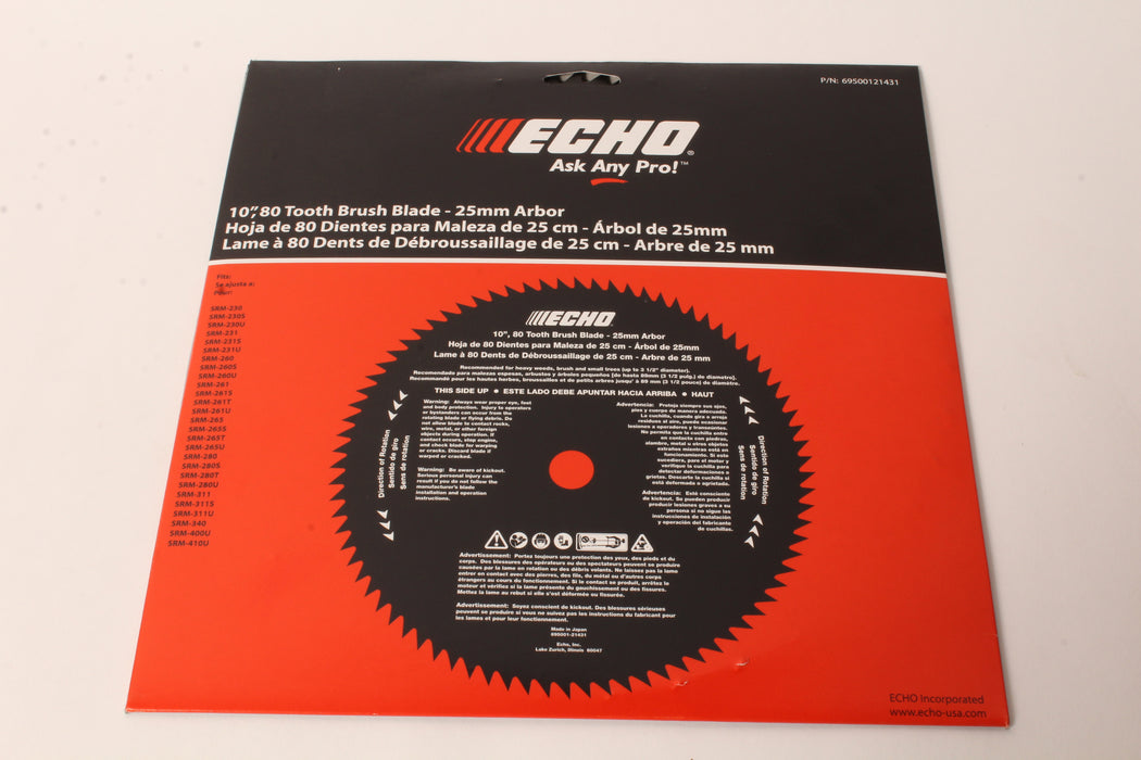 Genuine Echo 69500121431 10" 25mm Arbor 80 Tooth Brush Blade SRM Series SS