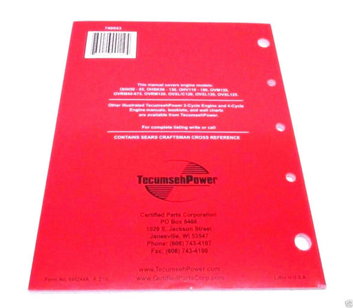 Genuine Tecumseh 695244A Technician's Handbook For 4-Cycle OHV Engines OEM