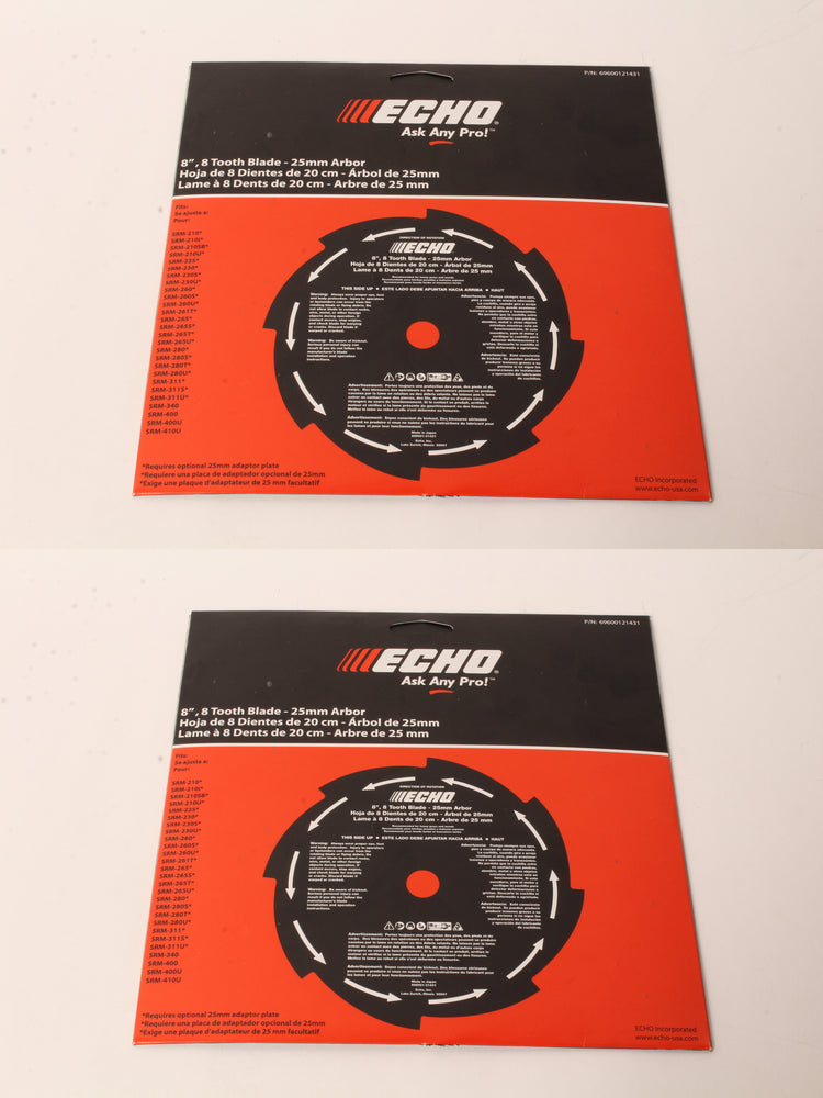 2 PK Genuine Echo 69600121431 8" 25mm Arbor 8-Tooth Grass & Weed Blade SRM SS