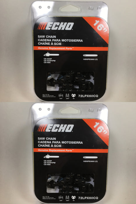 2 PK Genuine Echo 72LPX60CQ 16" .050" 3/8" 60 DL Chainsaw Chain Loop OEM