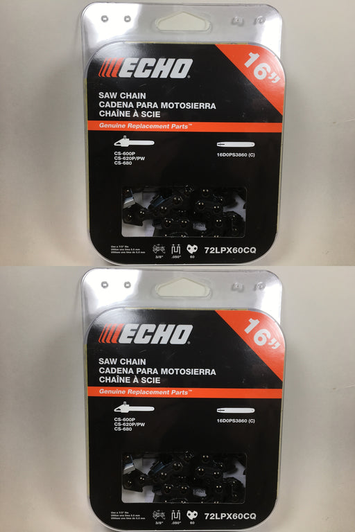 2 PK Genuine Echo 72LPX60CQ 16" .050" 3/8" 60 DL Chainsaw Chain Loop OEM