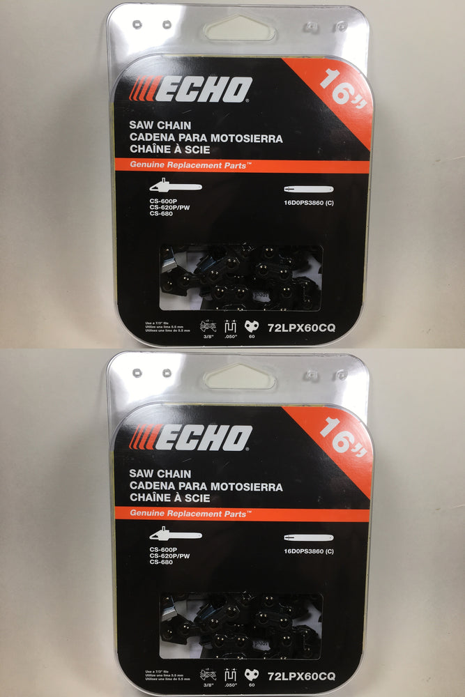 2 PK Genuine Echo 72LPX60CQ 16" .050" 3/8" 60 DL Chainsaw Chain Loop OEM