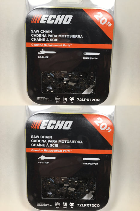 2 PK Genuine Echo 72LPX72CQ 20" .050" 3/8" 72 DL Chainsaw Chain Loop OEM