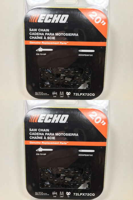 2 PK Genuine Echo 72LPX72CQ 20" .050" 3/8" 72 DL Chainsaw Chain Loop OEM