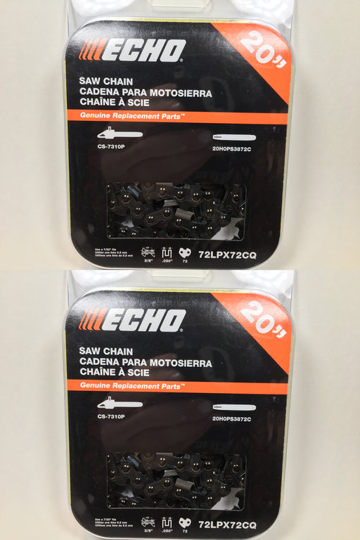 2 PK Genuine Echo 72LPX72CQ 20" .050" 3/8" 72 DL Chainsaw Chain Loop OEM