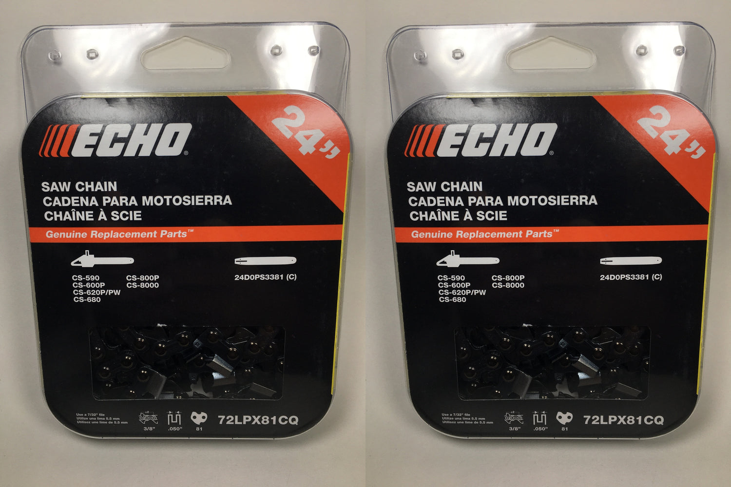 2 PK Genuine Echo 72LPX81CQ 24" .050" 3/8" 81 DL Chainsaw Chain Loop OEM