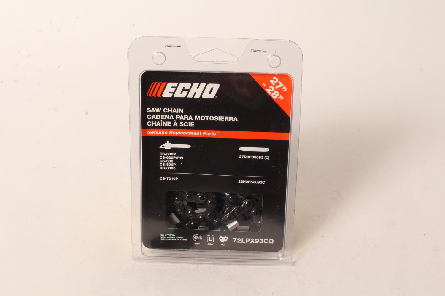 Genuine Echo 72LPX93CQ 27" .050" 3/8" 93 DL Chainsaw Chain Loop OEM