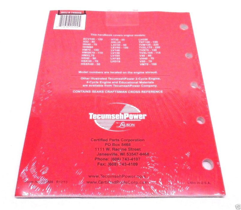 Genuine Tecumseh 740049 Technician's Handbook 4-Cycle For L-Head Engines OEM